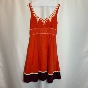 Anthropologie Floreat Red Cotton Halter Midi Dress w/Sash, Petticoat & Ribbons